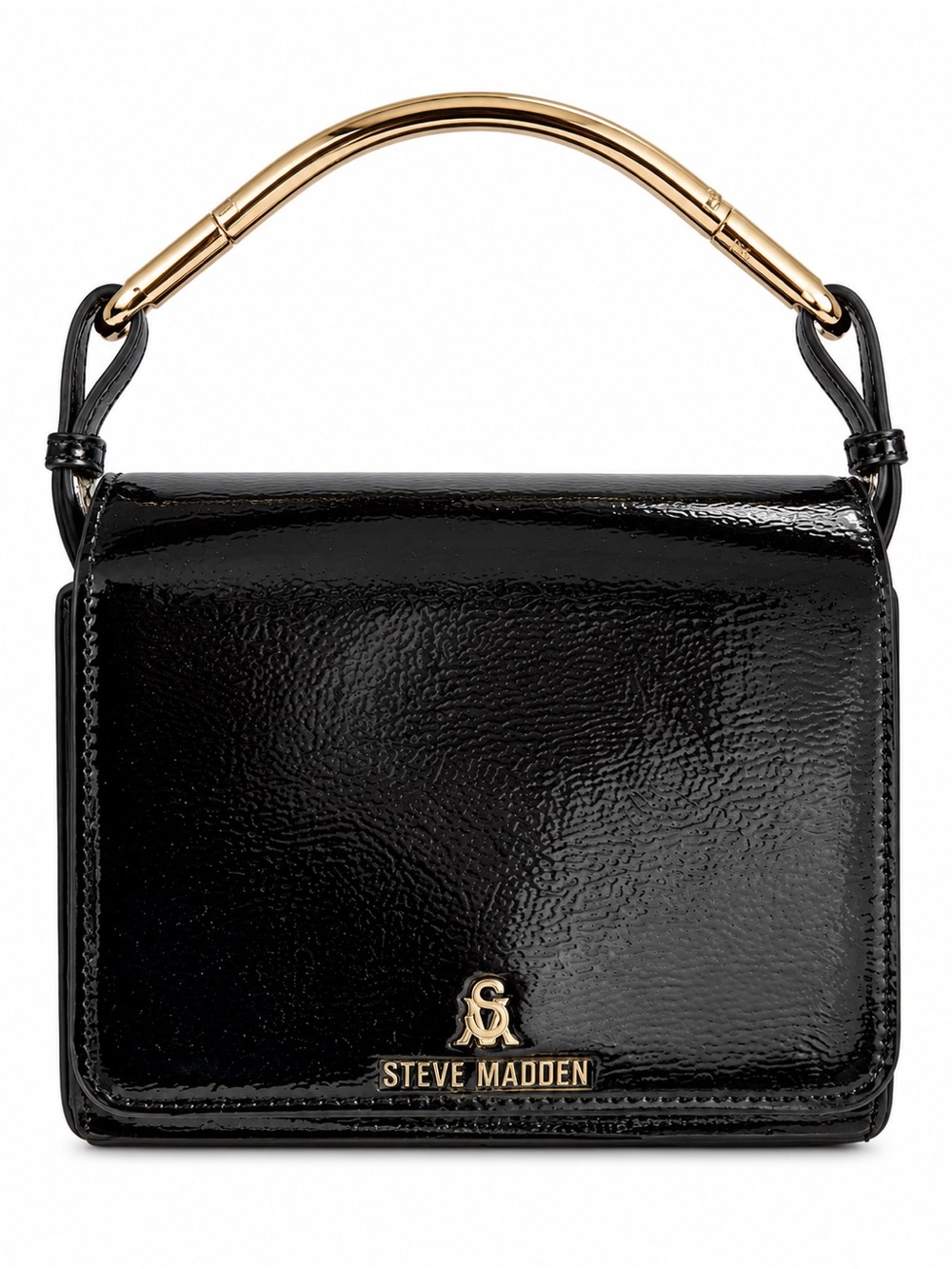 Steve Madden Black Patent Top Handle Satchel with Gold Hardware